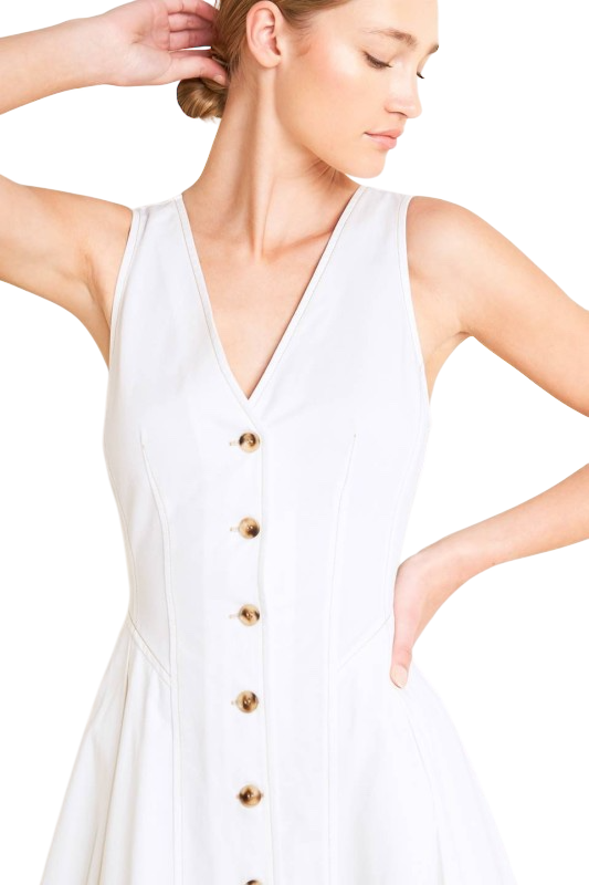 Solid Button Down Midi in White