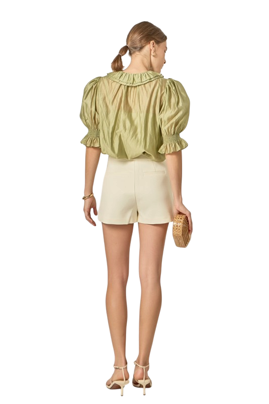 Ruffled Short Sleeves Blouse - Sage