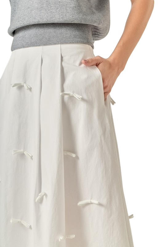 Bow Detailed Poplin Midi Skirt