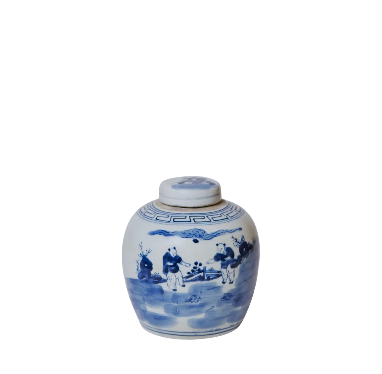 Blue & White Playing Children Round Jar