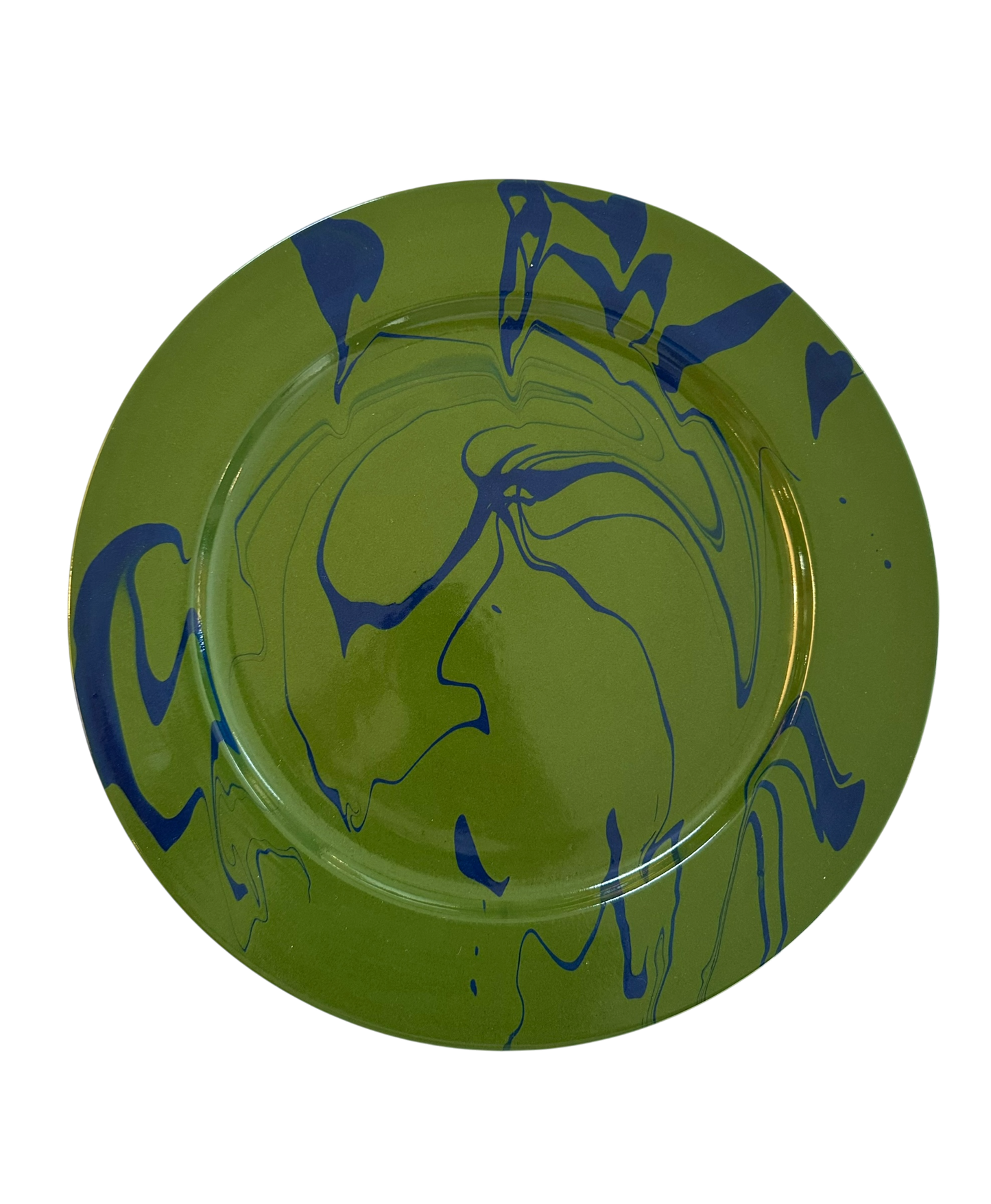 Christopher Spitzmiller Delft Blue & Dark Green Reverse Marble Charger