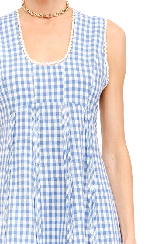 Scoop Neck Midi in Blue Gingham