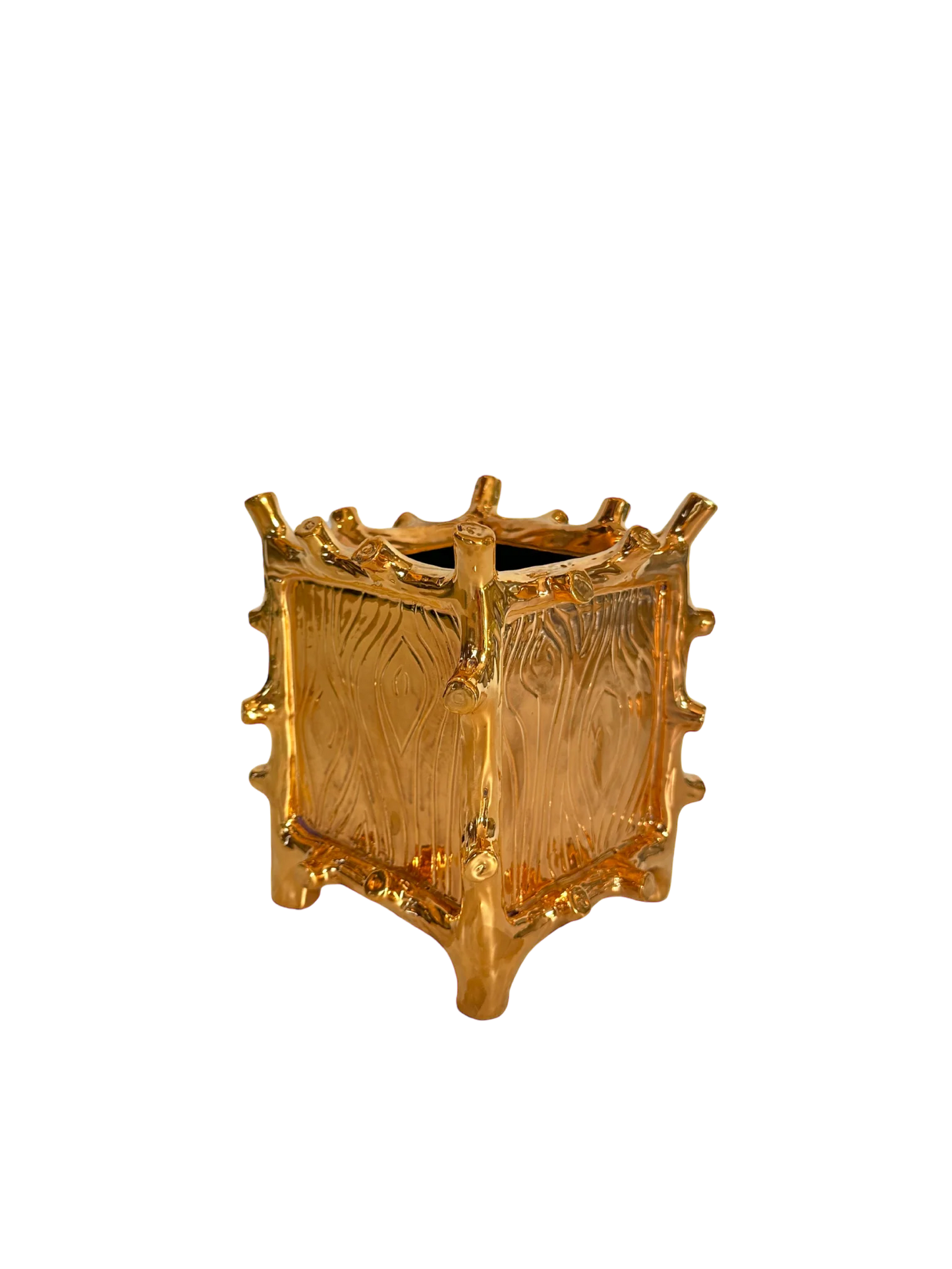 Small Square Faux Bois Cache Pot