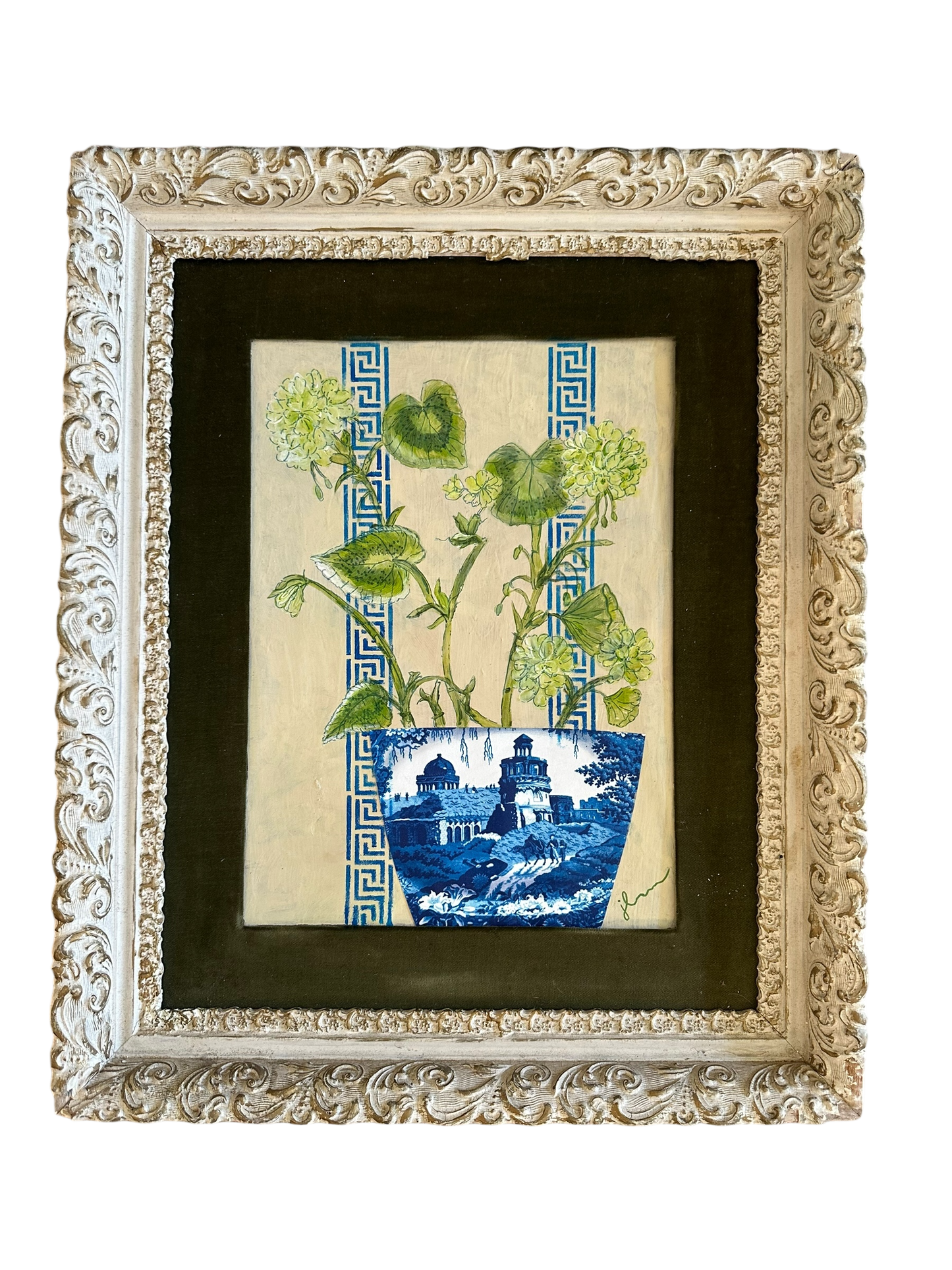 Jenn Leverett Art - Geraniums in Decoupage Urn