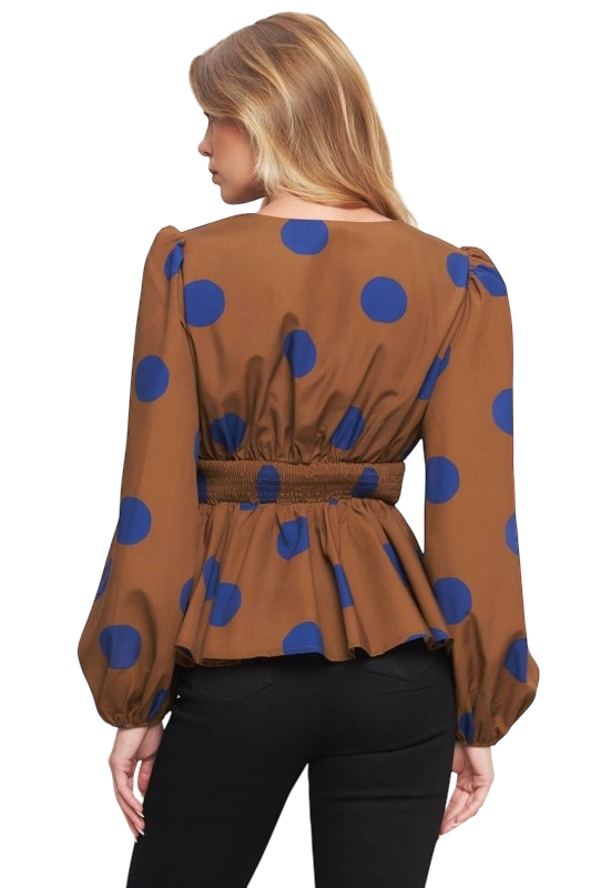Brown & Navy Polka Dot Blouse
