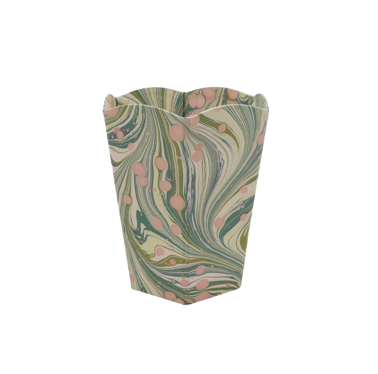 Marbled Scalloped Waste Basket - Moss Whirl