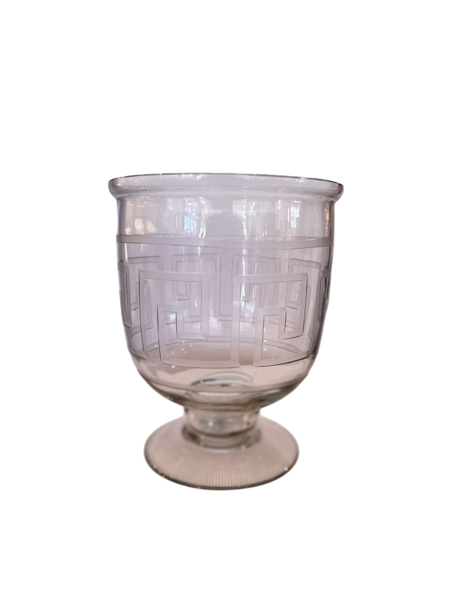 Greek Key Etched Glass Footed Vase