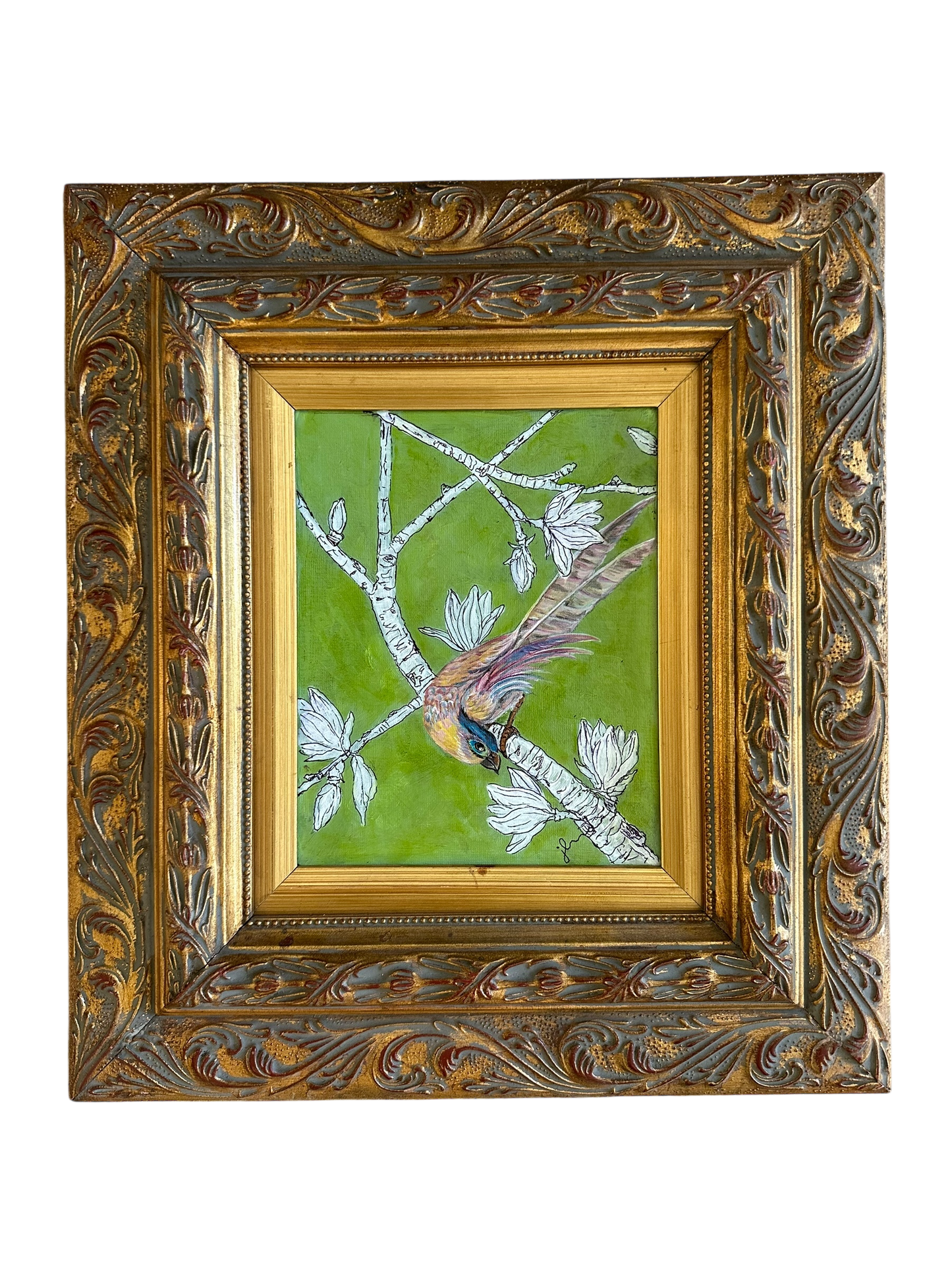 Jenn Leverett Art - Japanese Magnolia Reverse Botanical w/ Bird