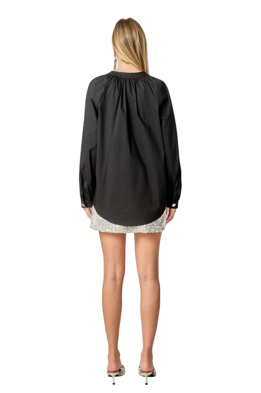 Rhinestone Button Pointed Shirt Blouse