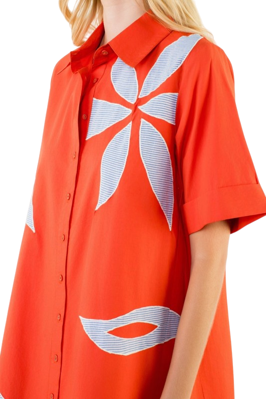 Short Sleeve Floral Embroidery Dress
