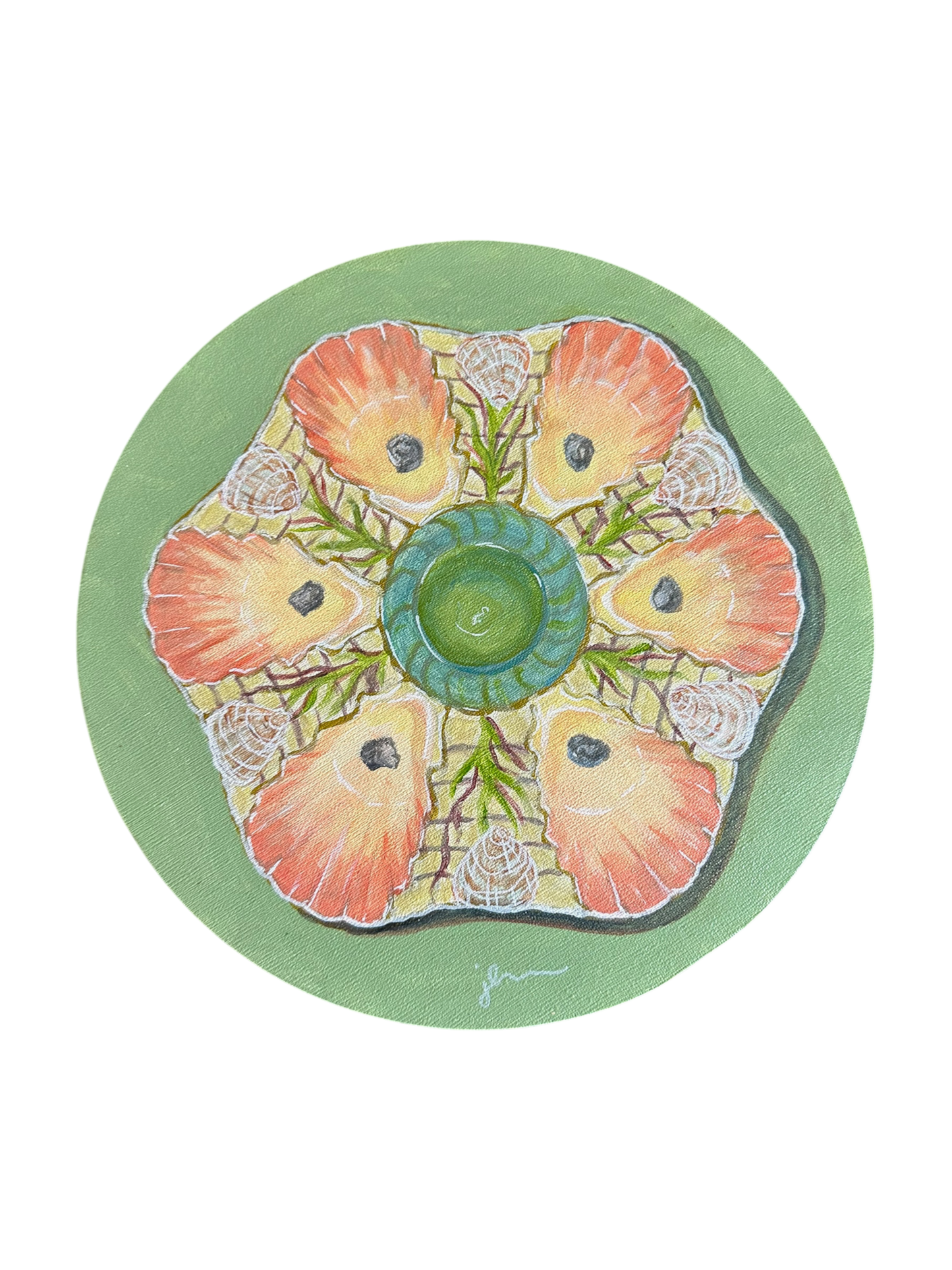 Jenn Leverett Art - Oyster Plate on Round Canvas