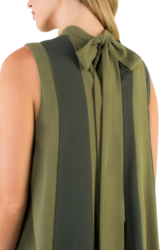 Olive Colorblock Tie-Back Midi