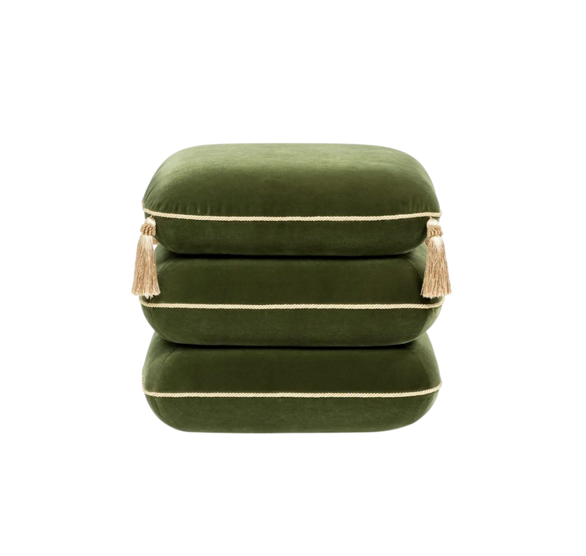 Tasseled Olive Velvet Stacked Ottoman