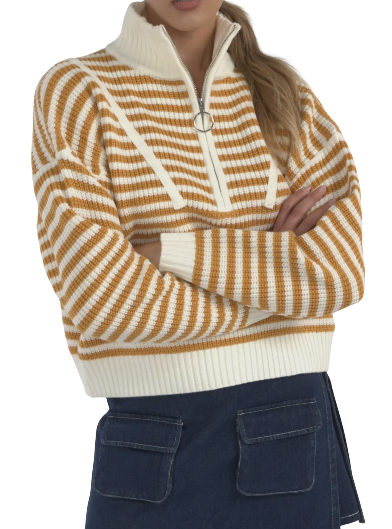 Half Zip Striped Sweater - Two Colors!
