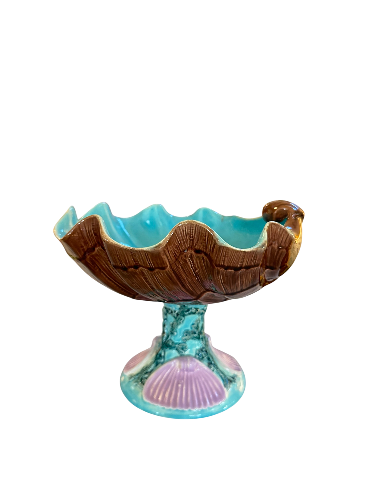 Vintage Majolica Pedestal Shell Compote II