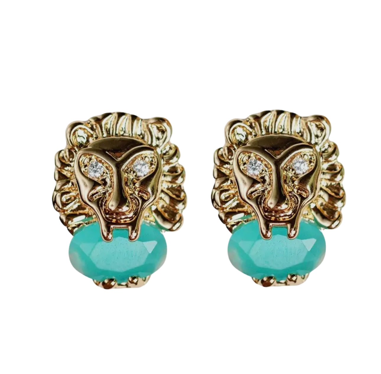 Turquoise and Gold Lion Studs