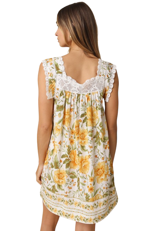 Yellow Floral & Crochet Mini