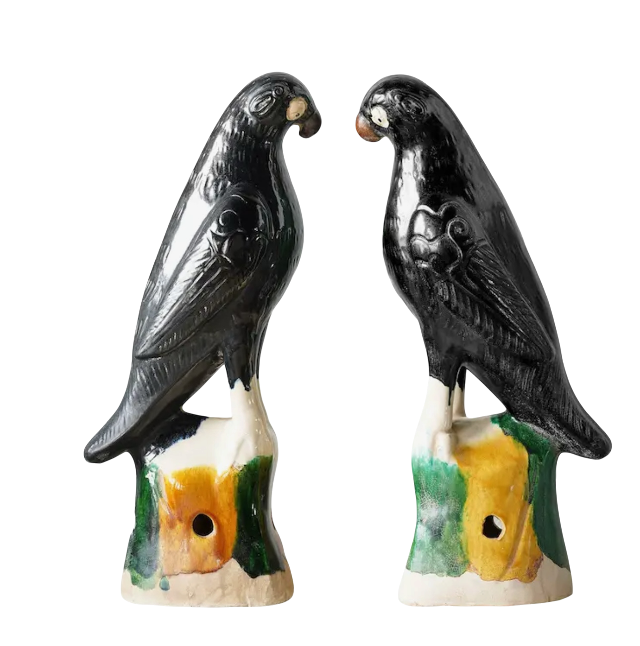 Pair of Hand-Painted Porcelain
Birds - Black
