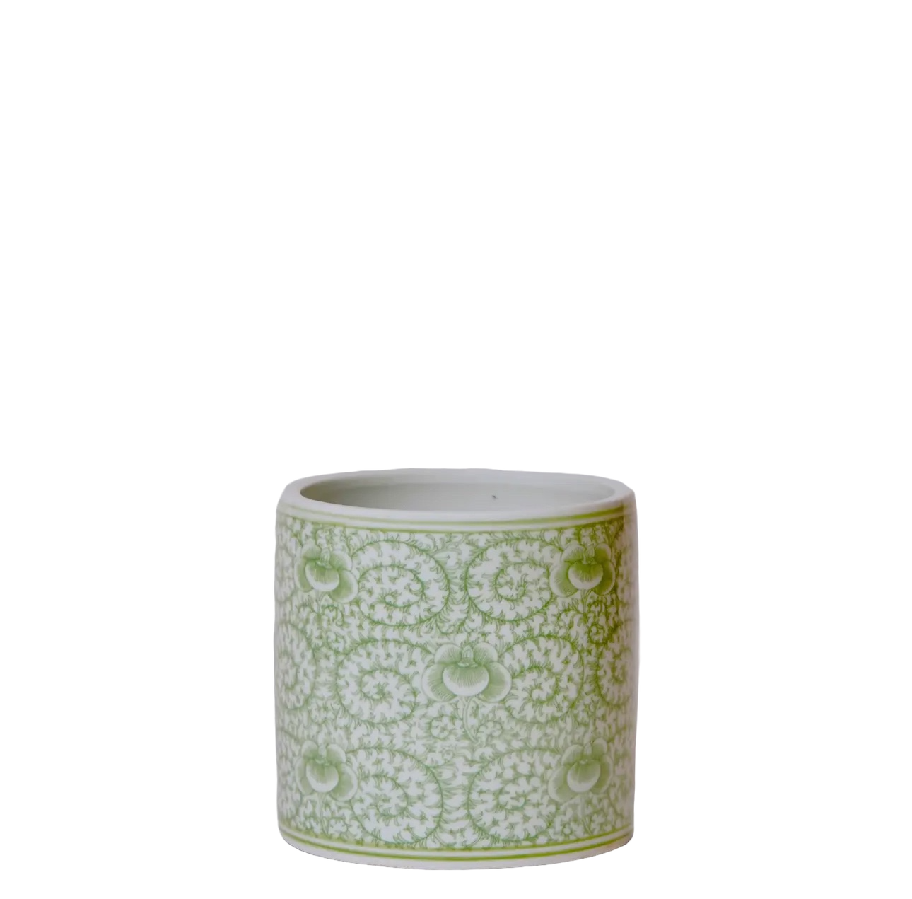 Green & White Porcelain Peony Cachepot