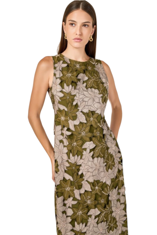 Floral Appliqué Sleeveless Midi Dress