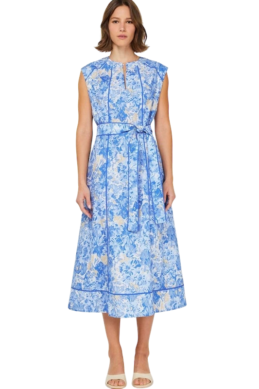 Blue Florals Belted Midi