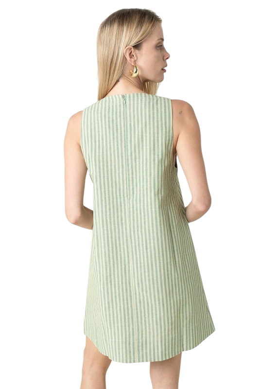 Green Stripe Sleeveless Shift Dress