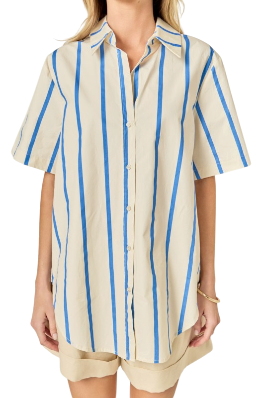 Blue Striped Short Sleeve Top