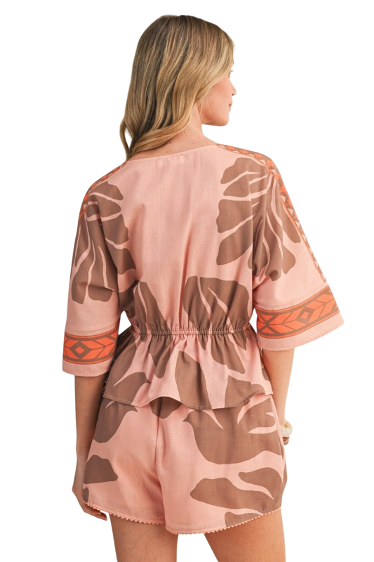 Tropical Peplum Top & Shorts Set