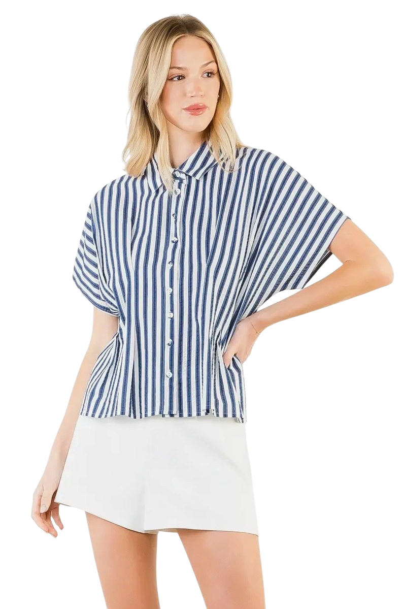 Pleated Waist Stripe Top