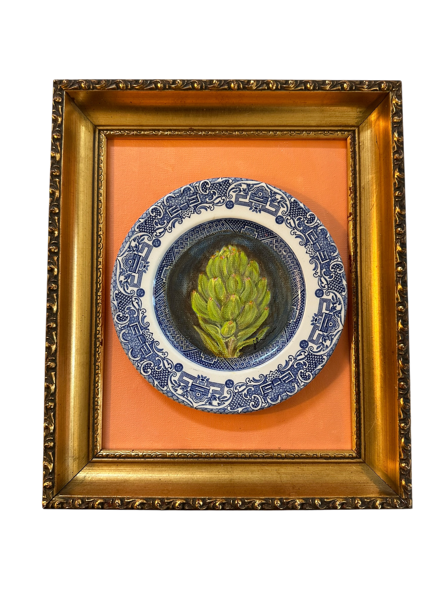 Jenn Leverett Art - Framed Artichoke on Blue Willow