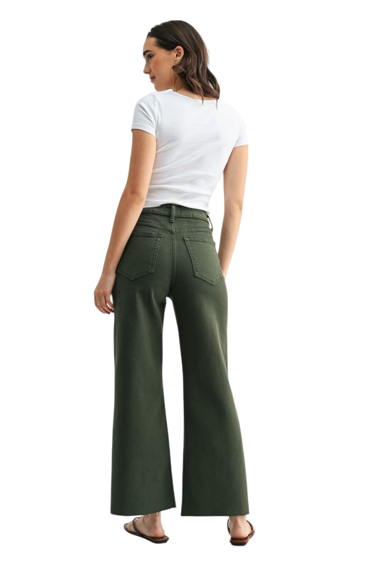 Scissor Cut Wide Leg Jean - Dark Olive