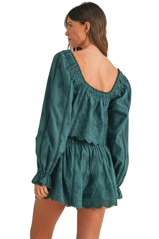 Embroidered Scalloped Lace Top and Short Set