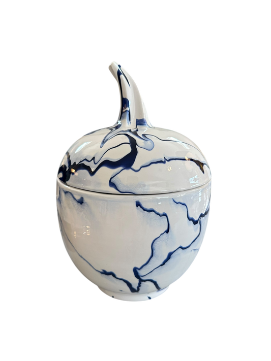 Lidded Gourd with Stem in Delft Blue Marble