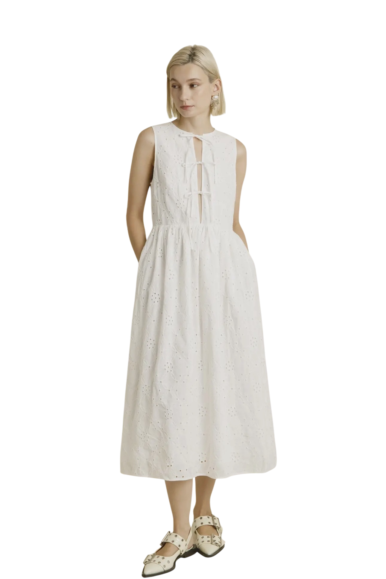 Contrast Binding Eyelet Midi