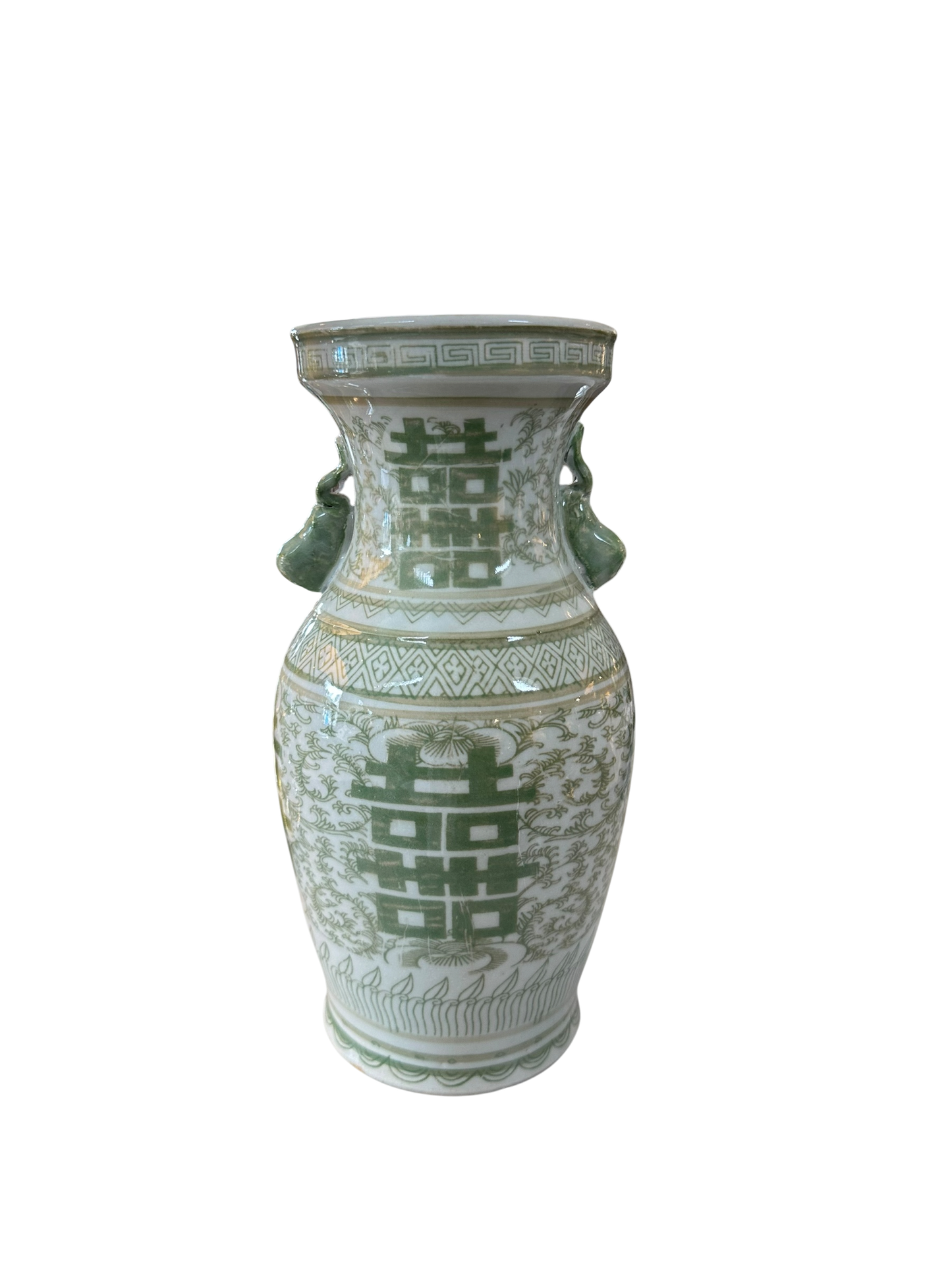 Green and White Small Lug Vase