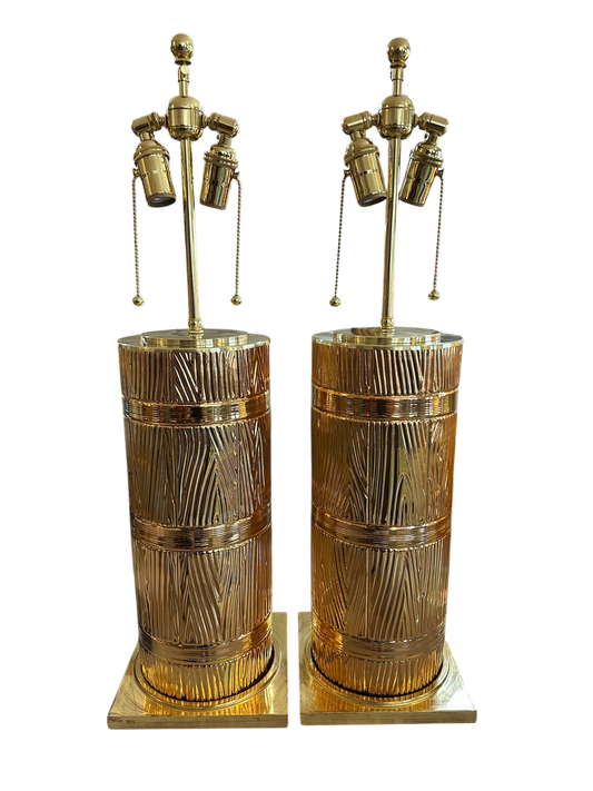 Zaheer Faux Bois Barrel Lamp in Gold Luster