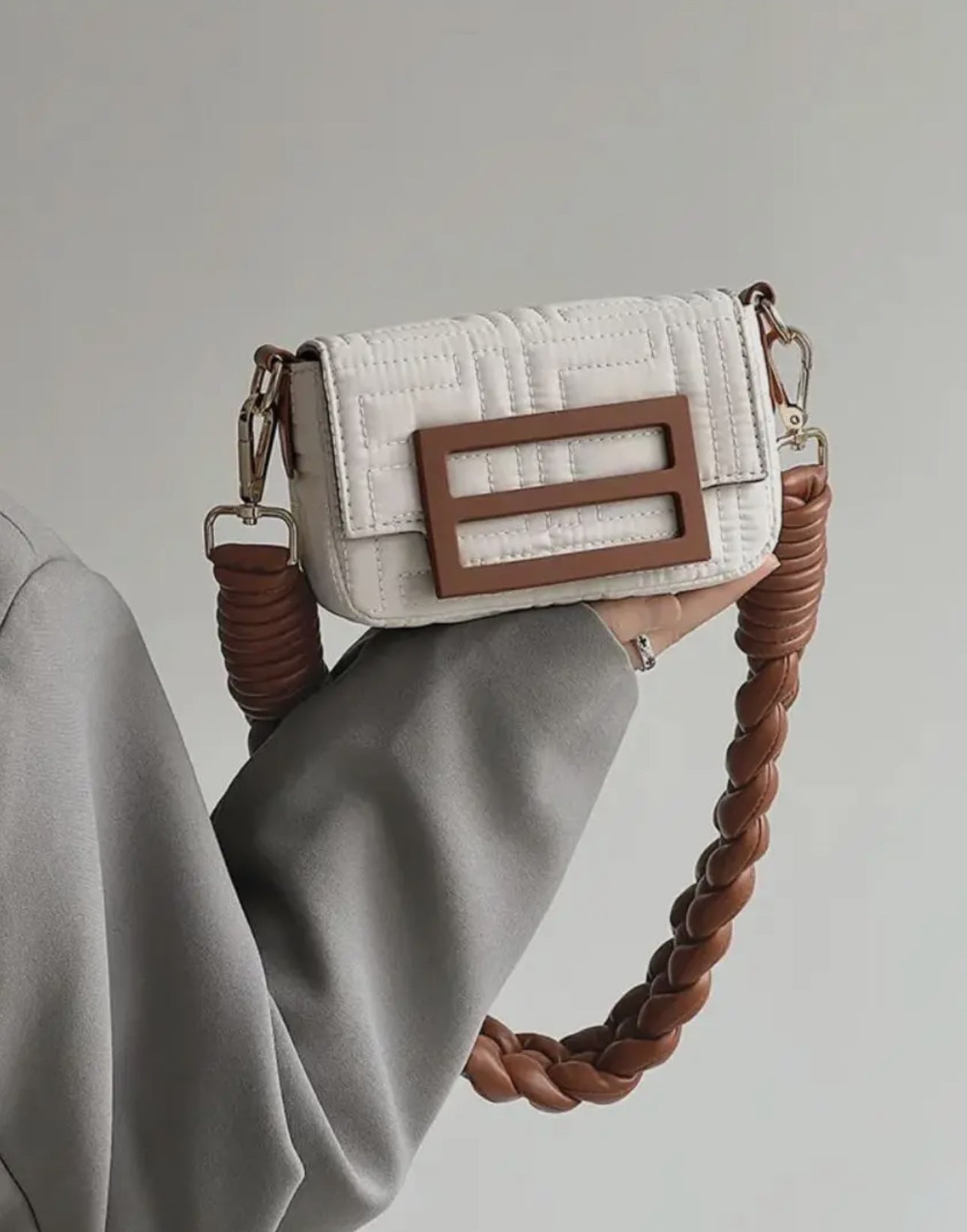 Braided Handle Tote in Cream