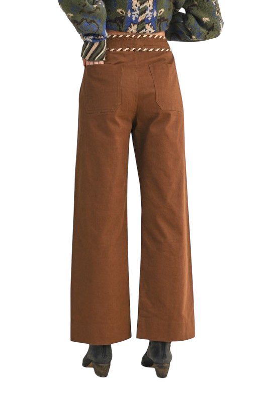 High Waist Wide Leg Pants w/ Whip Stitch Trim