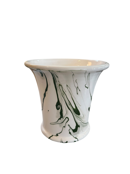 Large Marble Cache Pot in Dark Green Marble