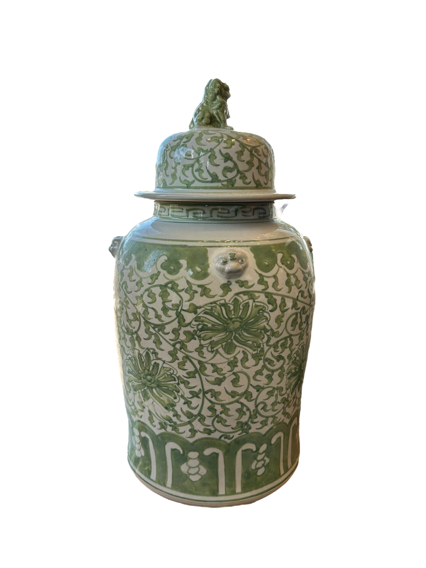 Green & White Chrysanthemum Lidded Jar