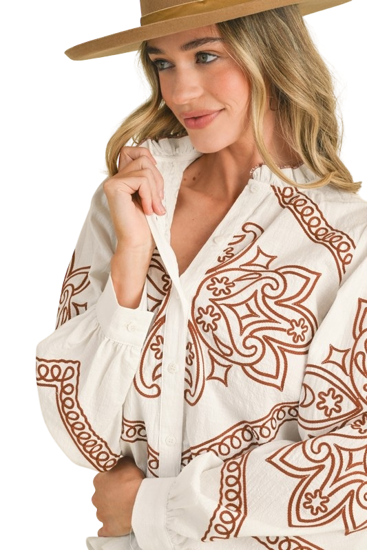 Callie Embroidered Mock Neck Top