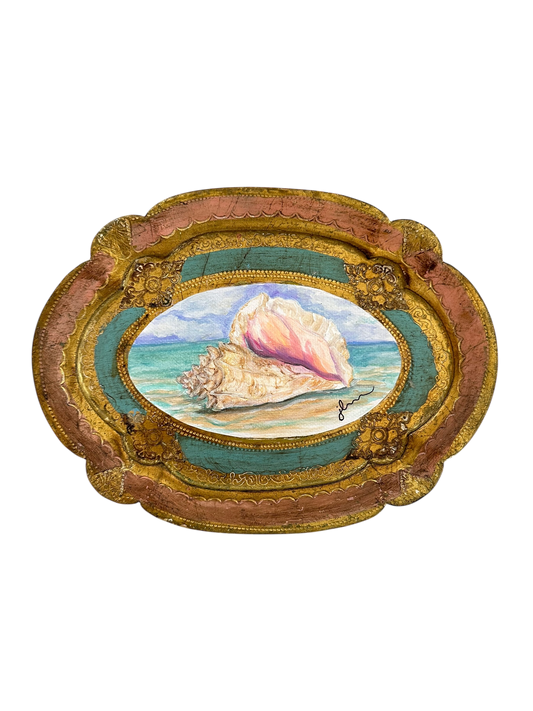 Jenn Leverett Art - Conch on Pink/Blue Florentine