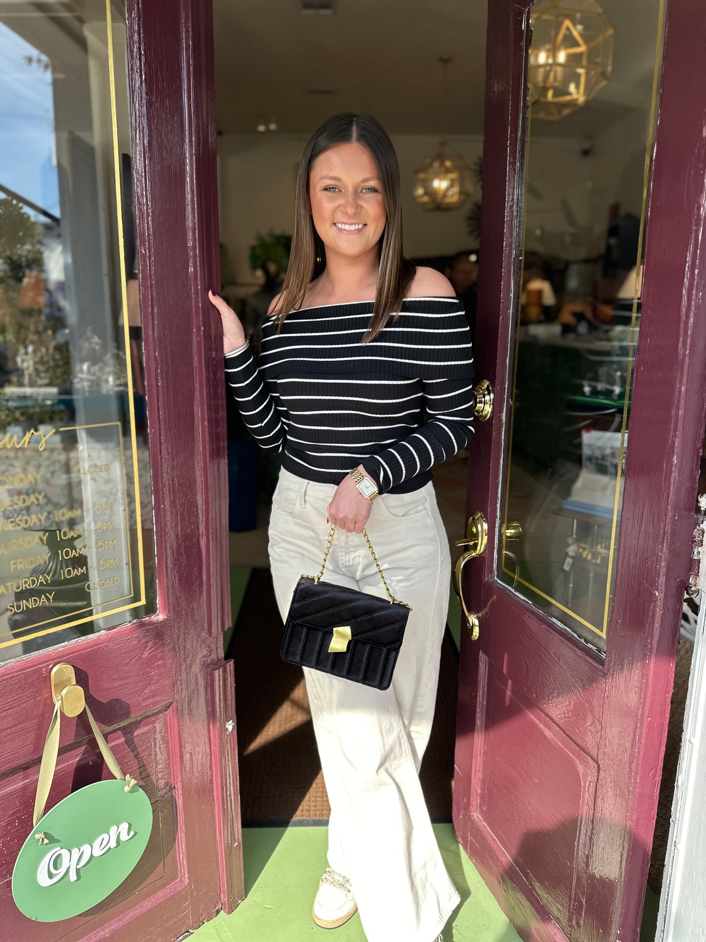 Black & White Off Shoulder Knit Top