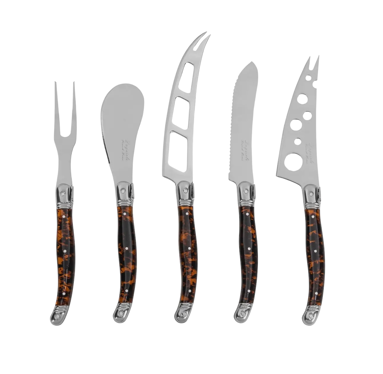 Laguiole 5-Piece Tortoise Shell Cheese Knife Set