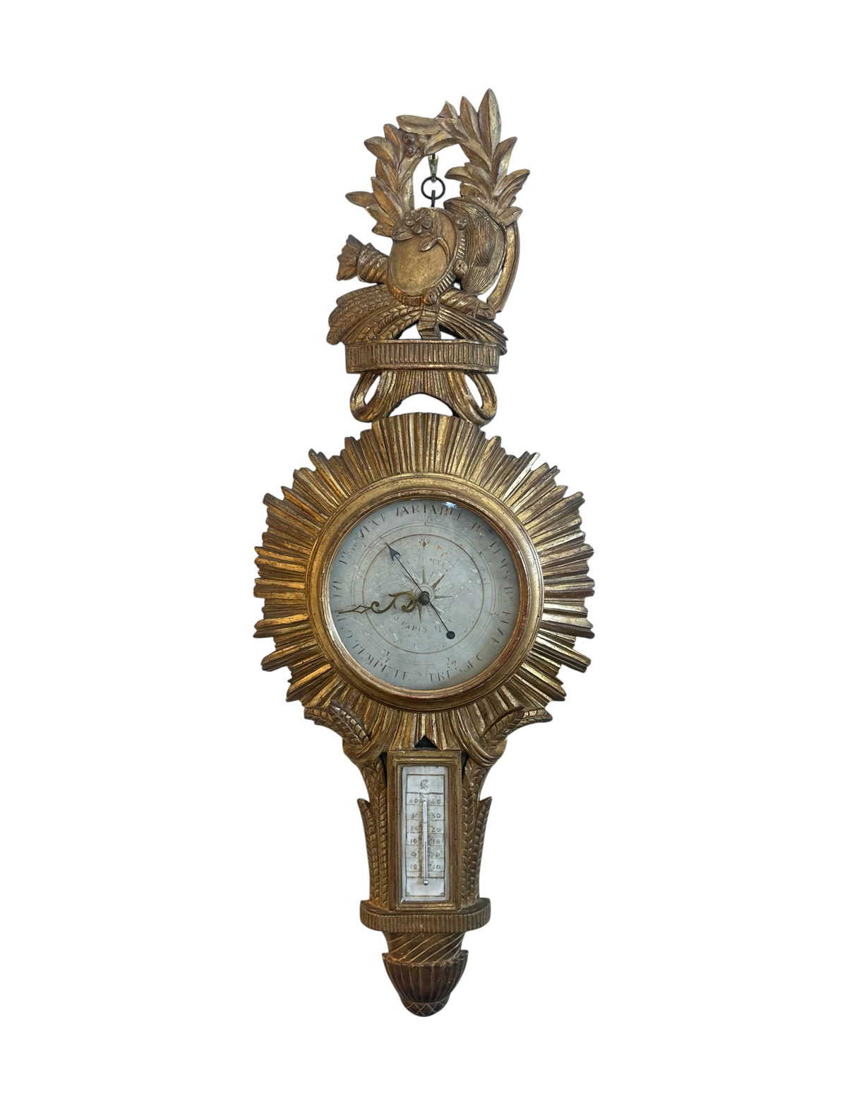 Louis XVI Giltwood Barometer w/ Wheat and Bounty Cartouche