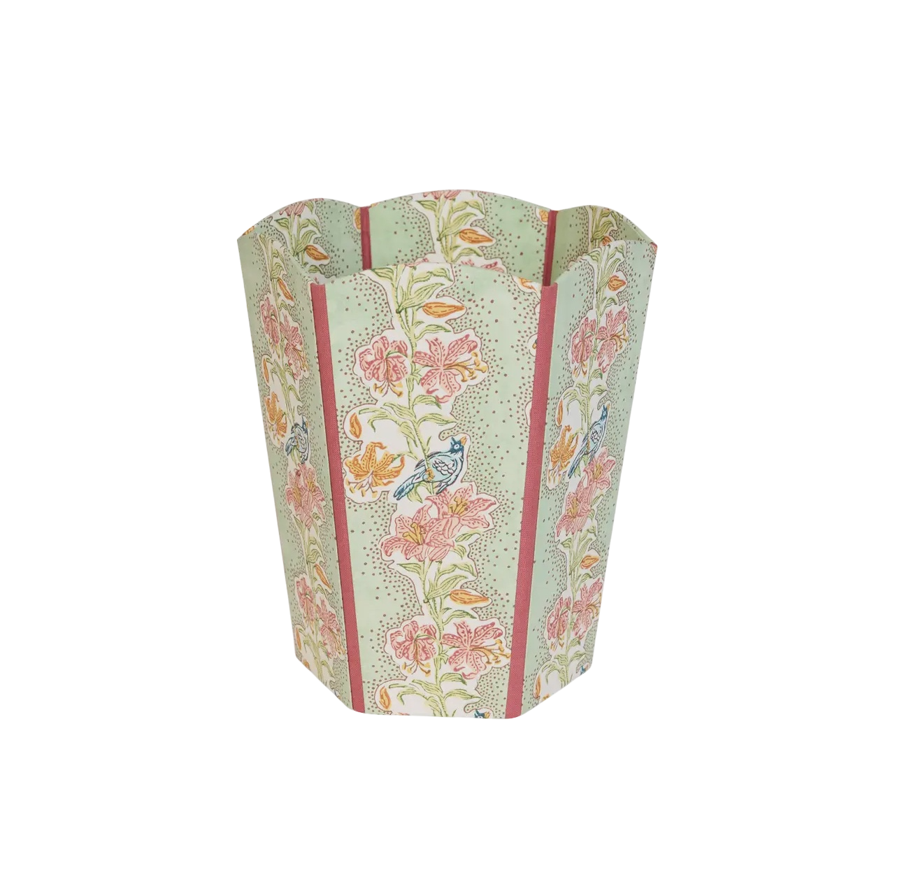 Block-Print Scalloped Waste Basket - Mint Meher