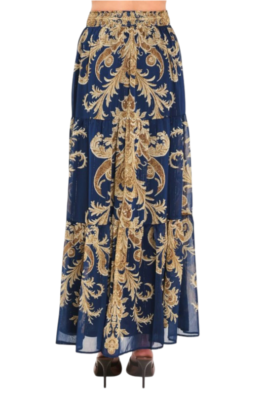 Navy & Brown Maxi Skirt