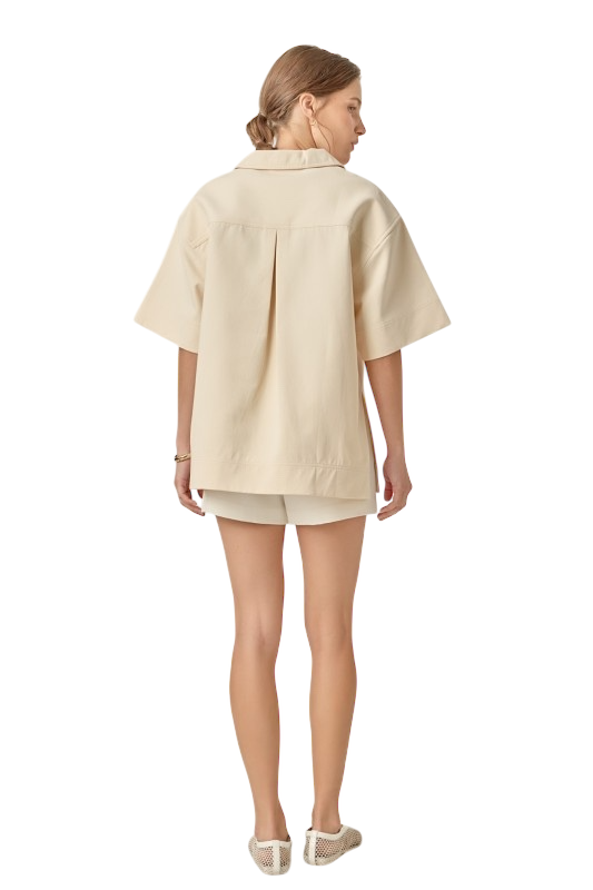 Oversized Patch Pocket Collar Top