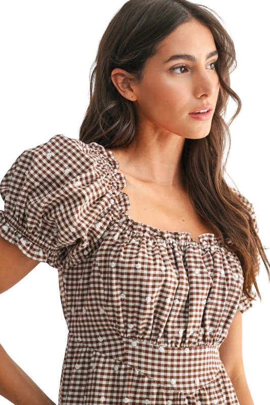 Gingham Puff Sleeve Midi Dress