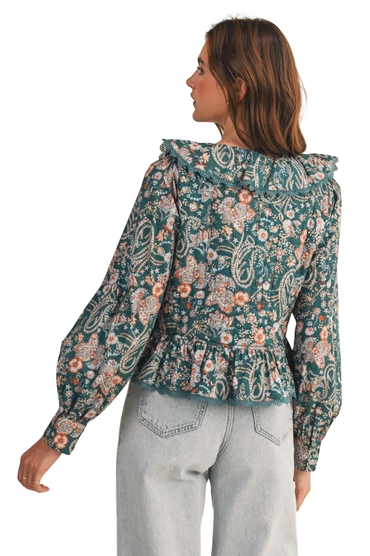 Paisley Print Lace Trim Quilted Top